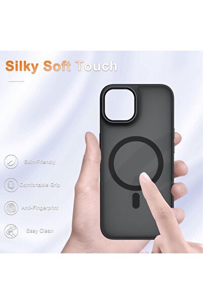 m.tk moveteck İphone 13 Ve 14 Uyumlu Kılıf Mat Magsafe Şarj Özellikli Yumuşak Renkli Kapak +Ekran Koruyucu Cam Set