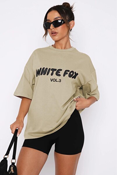 Madmext Beige Printed Crew Neck Women's T-Shirt Mg1706