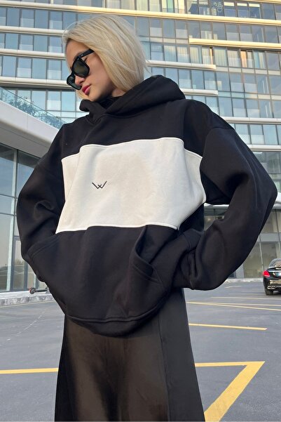 Madmext Siyah Renk Bloklu Şardonlu Sweatshirt Mg1544