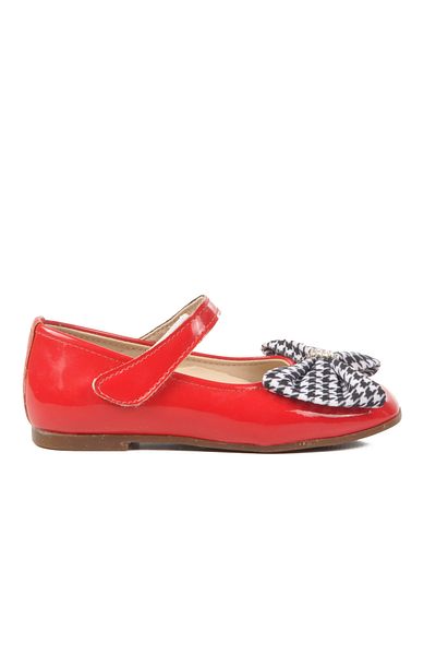 AYAKMOD Lightweight Girl's Ballerinas with Red Patent Leather Ribbon 180 B