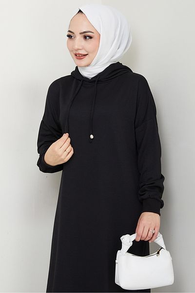 Bestenur Φόρεμα Arma Detail Hooded 1422 - Μαύρο
