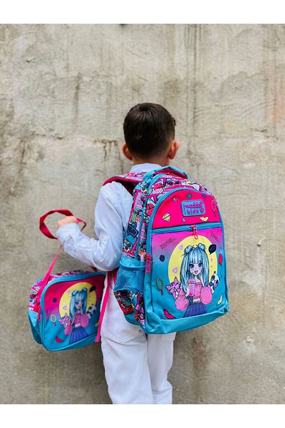 Çanta Trend Rucsac și cutie de prânz pentru școală primară pentru fete cu model anime albastru roz cu licență Waddell