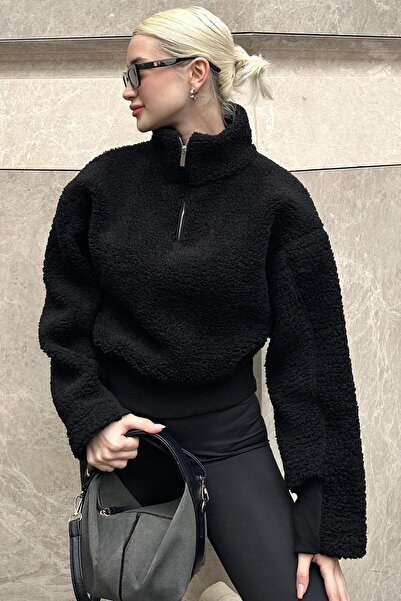 Madmext Γυναικείο φούτερ με μαύρο γιακά με φερμουάρ MG2261