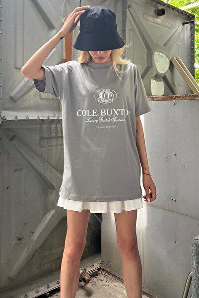 Madmext Βαμμένο γκρι εμπριμέ μπλουζάκι Oversize Mg1512