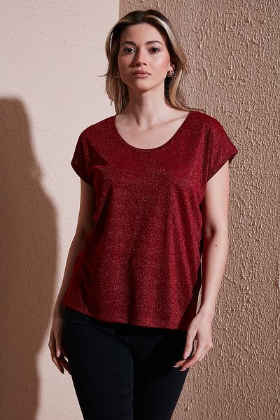Fashion Friends Standard Fit Round Neck Glitter Blouse Bluz 25Y0202K1