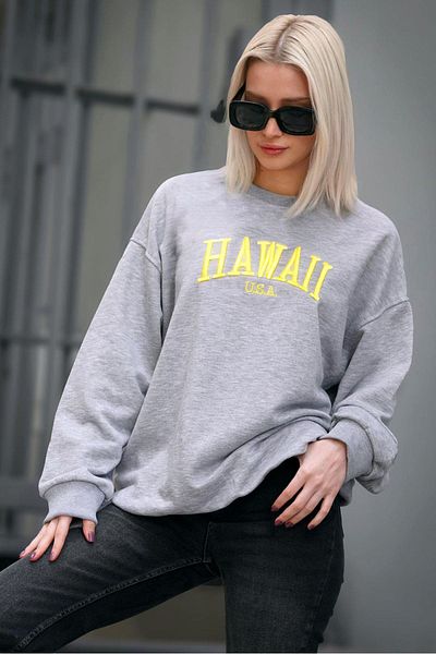 Madmext Hanorac imprimat gri cu gât crew MG1922