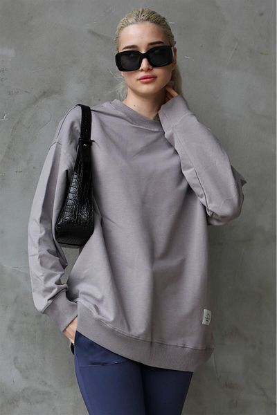 Madmext Gefärbtes graues Basic-Oversize-Damen-Sweatshirt Mg1686