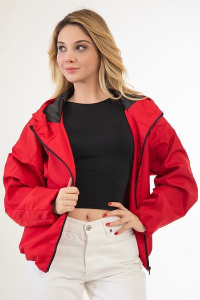 Royalside Sports Women's Red Water and Windproof Hooded Oversize Raincoat - Windbreaker
