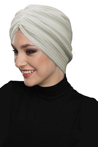 fidan bone Knitwear Draped Cream Double Sided Ready-Made Turban Hijab Bonnet