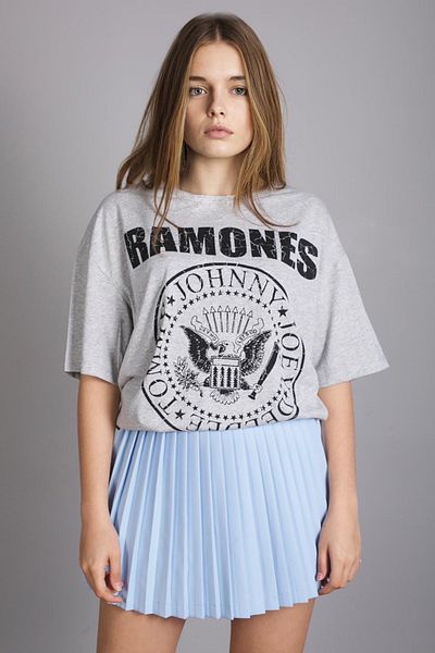 Madmext Weit geschnittenes bedrucktes T-Shirt für Damen in Grau MG1114