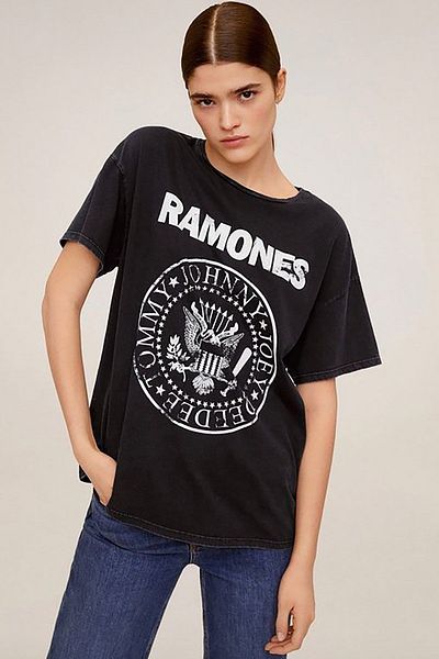 Madmext Weit geschnittenes, bedrucktes schwarzes Damen-T-Shirt MG1114