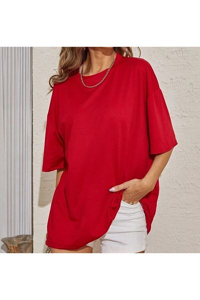 KURGAN TEKSTİL Unisex Oversize Crew Neck Basic Plain Short Sleeve T-Shirt