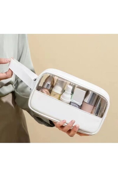 Flippy Cosmetic Bag, Travel/Organization, PVC/Textile, Waterproof, White, 22x12x8 cm