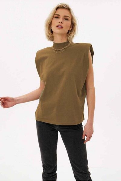 Madmext Mad Girls Braun gepolstertes T-Shirt Mg900