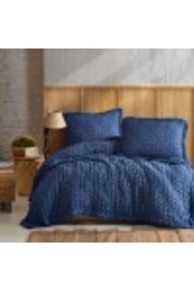 Şaheser Set cuvertura + 2 fete perna, gofrata, bumbac 100%, 220x240cm, Enza Denim