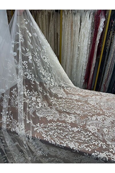 Metroteks Tekstil Lüks Pul ve Taş İşlemeli Gelinlik, Nişanlık Ve Abiyelik Kumaş