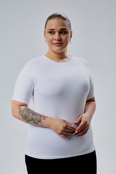 BANEGA Curve Women's Plus Size Crew Neck Half Sleeve Lycra Basic White Body