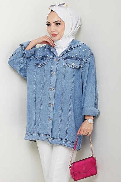 Bestenur Elyez Stone Denim Jacket 1456 - Γαλάζιο