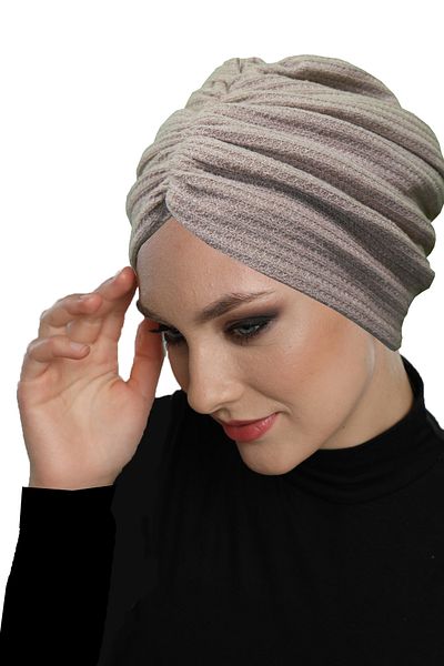 fidan bone Knitwear Draped Beige Double Sided Ready-Made Turban Hijab Bonnet