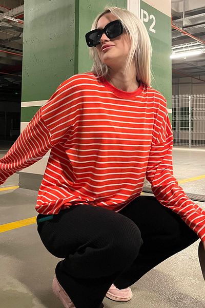 Madmext Rot gestreiftes Sweatshirt Mg980