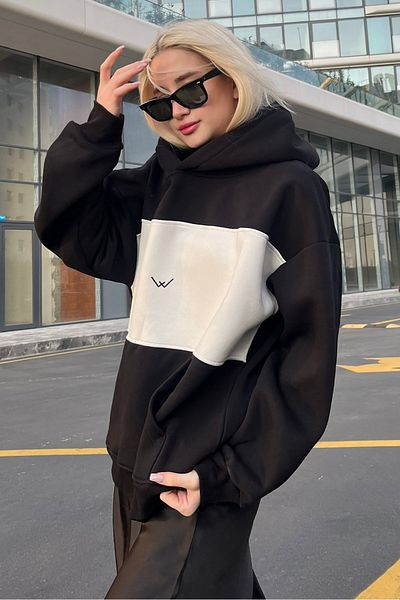 Madmext Black Color Block Raised mikina Mg1544