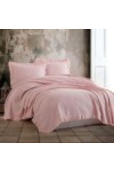 Şaheser Duvet cover set + 2 pillowcases with ruffle, 100% cotton, 220 x 240 cm, Estila powder pink