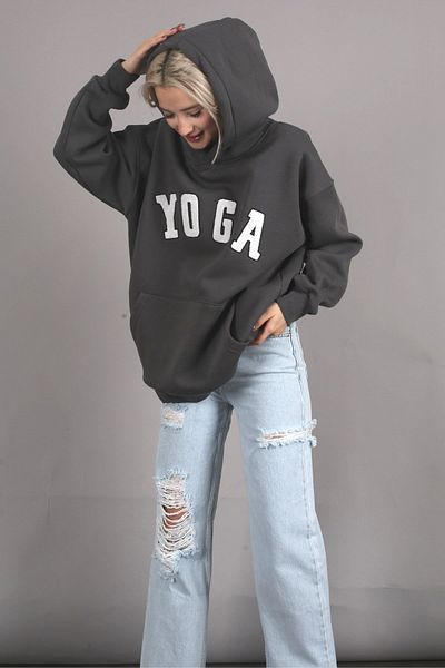 Madmext Geräuchertes, besticktes Oversize-Kapuzensweatshirt Mg1580