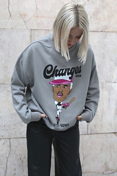 Madmext Gefärbtes graues bedrucktes Oversize-Sweatshirt Mg1578