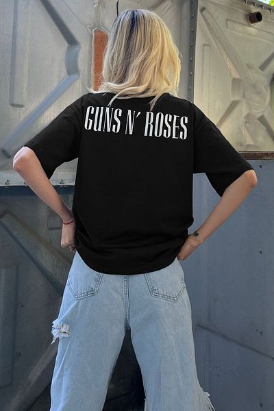 Madmext Schwarzes, hinten bedrucktes Over-Fit-Damen-T-Shirt Mg1506