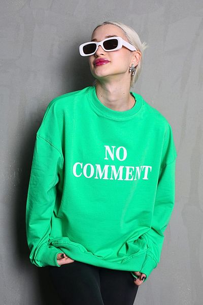 Madmext Light Green Crew Neck Printed Oversize Women's Sweatshirt MG1902