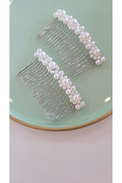 GÜLPEŞE 2 Pieces Pearl Flower Metal Comb Buckle