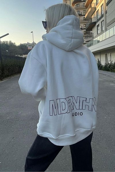 Madmext Weißes bedrucktes Oversize-Sweatshirt MG1287