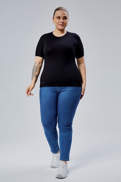 BANEGA Curve Women's Plus Size Crew Neck Half Sleeve Lycra Basic Black Body