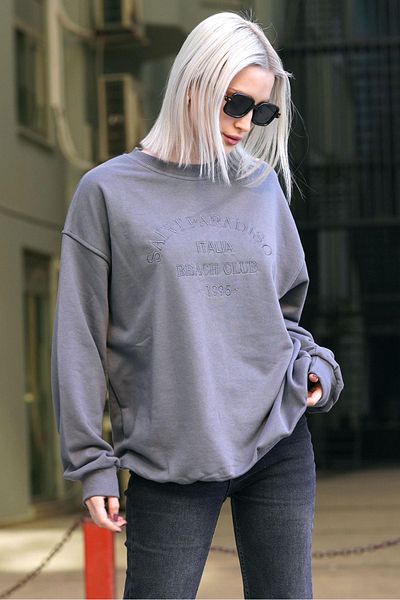 Madmext Geräuchertes Sweatshirt mit Rundhalsausschnitt und Aufdruck MG1924