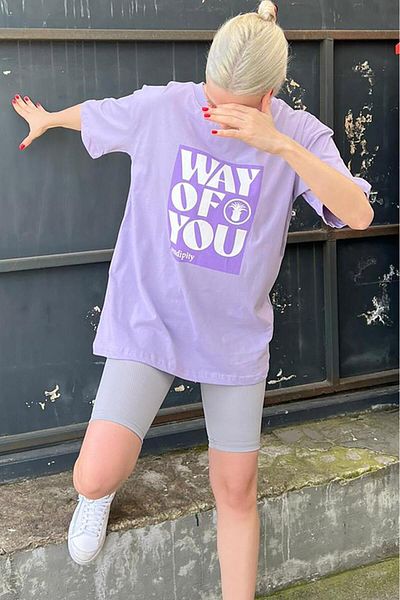 Madmext Lila bedrucktes Overfit-T-Shirt mit Rundhalsausschnitt MG1999