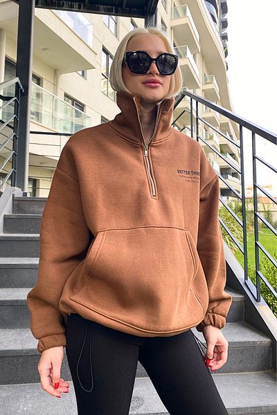 Madmext Braunes Damen-Sweatshirt mit Stehkragen und Reißverschluss MG1935