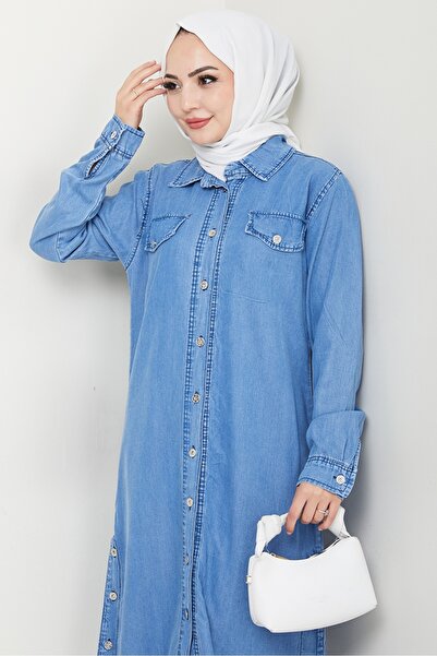 Bestenur Nesir Double Pocket Shirt 1439 - Light Blue