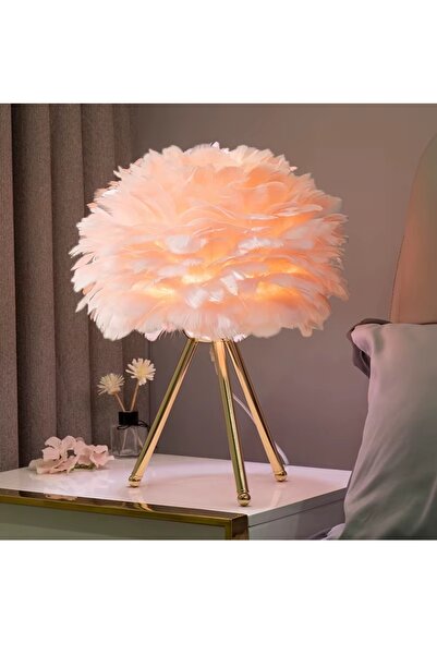 Lambadar Poilu Tekli Modern Iskandinav Model Kaz Tüylü Avize Oturma Odası Salon Hol Mutfak Masa Lambası