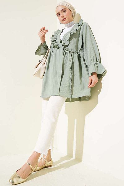 VOLT CLOTHİNG Women's Ruffled Tie Kimono