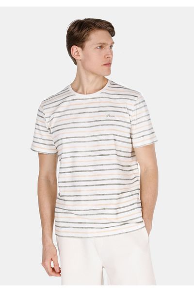 Colin's Tricou alb cu mânecă scurtă pentru bărbați, cu gât rotund, cu dungi