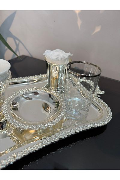Santara Avangarde Silver Plated Rose Bordured Groom Coffee Set & Promise Engagement Set & Scissors
