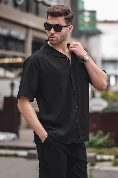 Madmext Ανδρικό Μαύρο Basic Oversize Σετ Πουκάμισο 5588