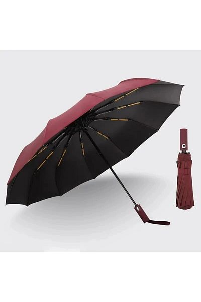 Choice Wine red 12 Bone Black Glue Fully Automatic Umbrella With Thick And Durable Keel Three Fold Umbrella