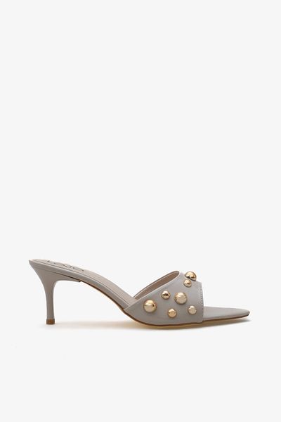 LOJO Women's Gold Stone Heeled Pointed Toe Daily Slippers Dora Beige