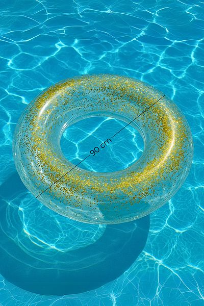 TUENGİ STORE 6+ Years Sun Shining Gold Glitter Transparent Bagel Inflatable Sea Pool Children's Ring 90 cm