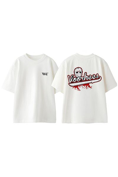 THEWERT Μπλουζάκι Jason Voorhees Design Back Printed Βαμβακερό λευκό oversize μπλουζάκι