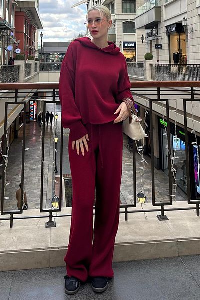 Madmext Claret Red Hooded Knitwear Γυναικεία αθλητική φόρμα MG2237