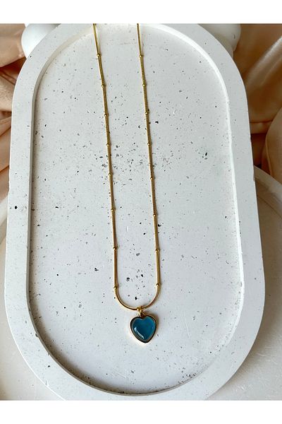 Aylizsa Steel Blue Heart End Gold Necklace