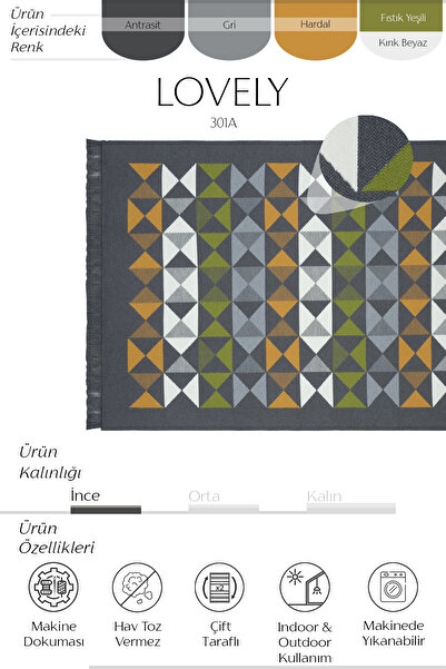 Cool Halı Lovely Dark Gray Double-Sided Rug – Machine Washable Summer Rug for Kitchen, Balcony, and Bathroom