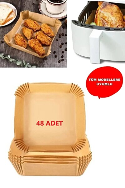 GÜZELYÜZ AVM 48 Adet Kare Airfryer Pişirme Kağıdı Hava Fritözü Kare Model Piş...